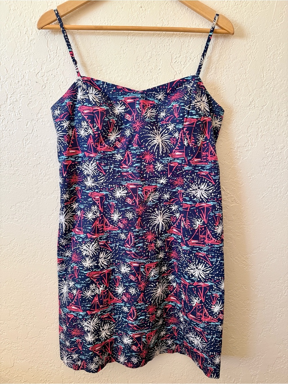 Lilly Pulitzer Sailboat Mini Dress Navy Print Spaghetti Strap Size 10
